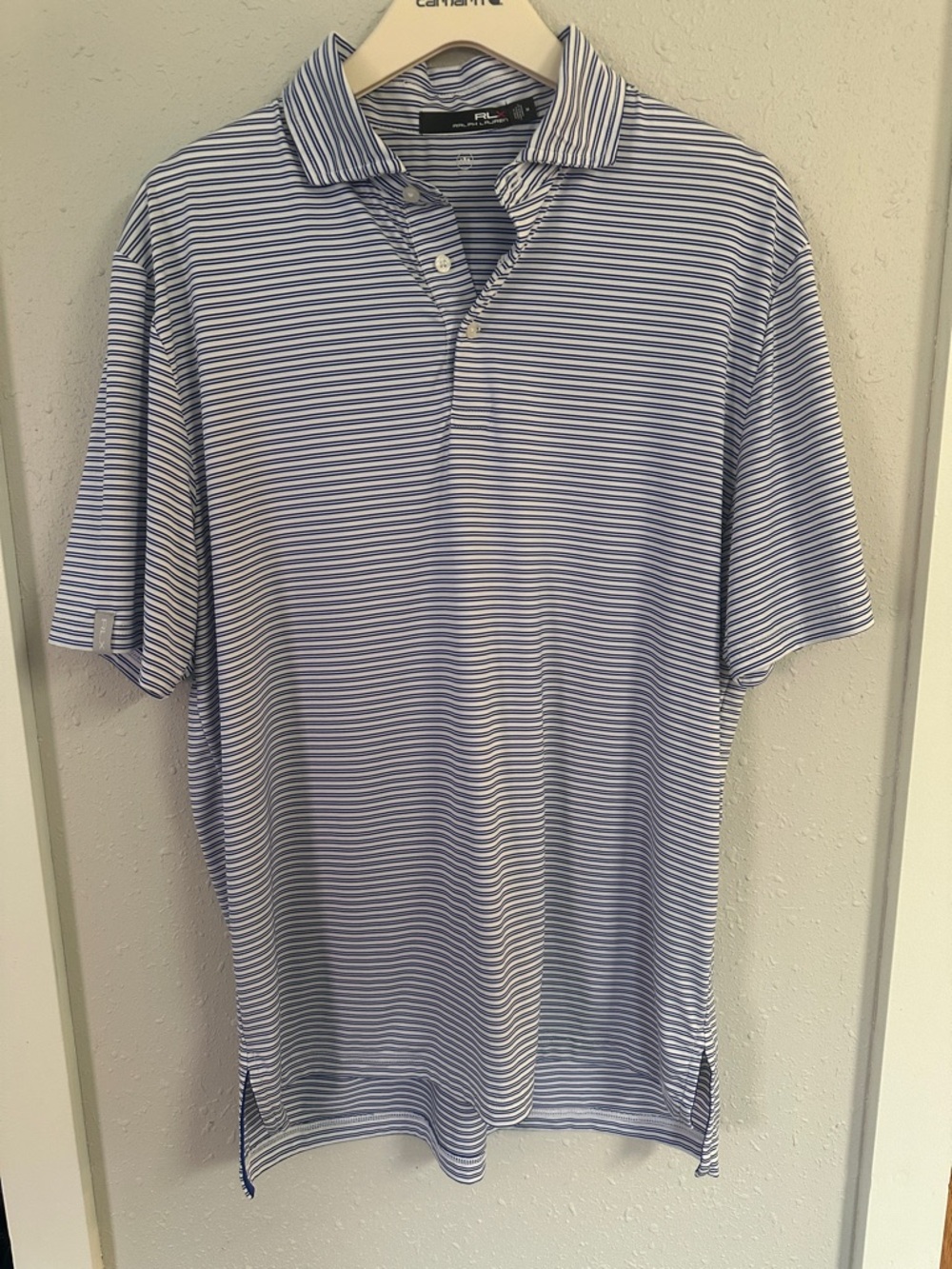 RLX Ralph Lauren Light Blue and White Striped Polo